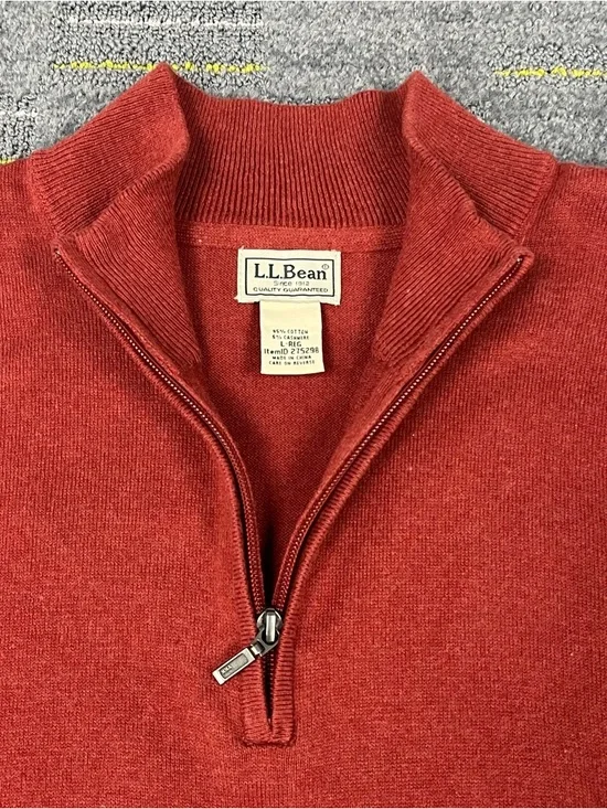 LL Bean Cotton Cashmere Blend 1/4 Zip Sweater Mens Large Red Mock Neck 275298 - Picture 5 of 10